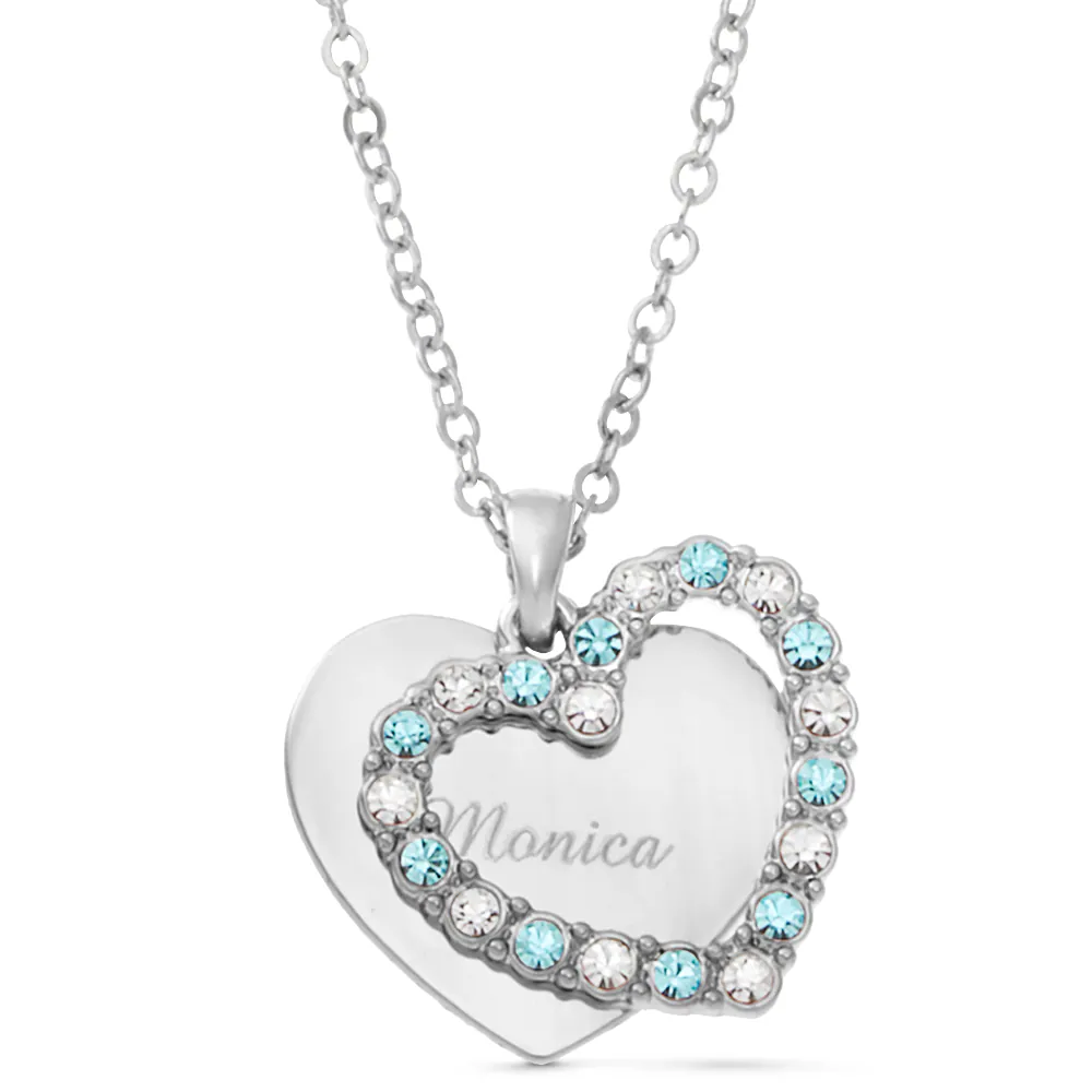 Name/Birthstone Double Heart Pendant