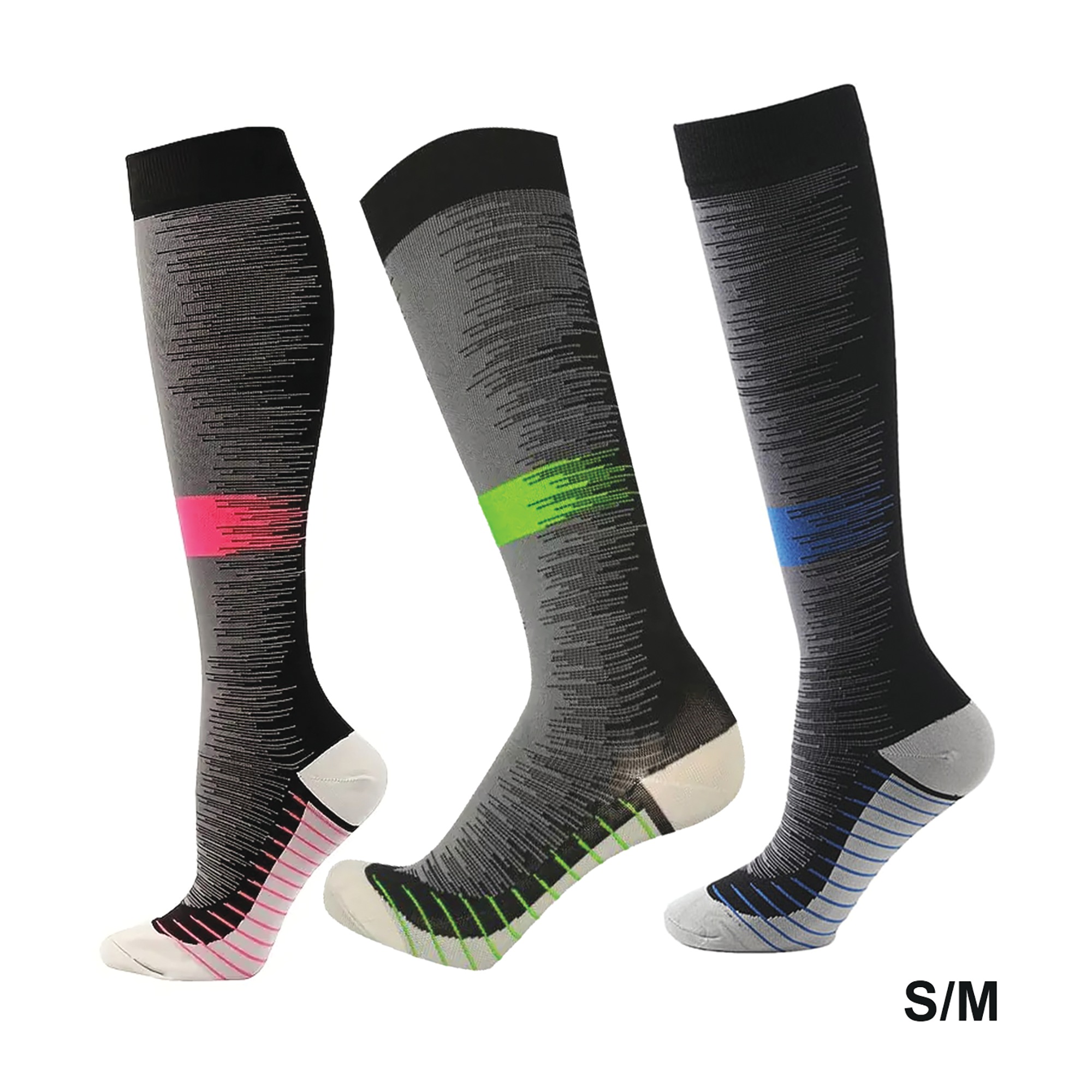 3-Pack Gradient Stripe Compression Socks