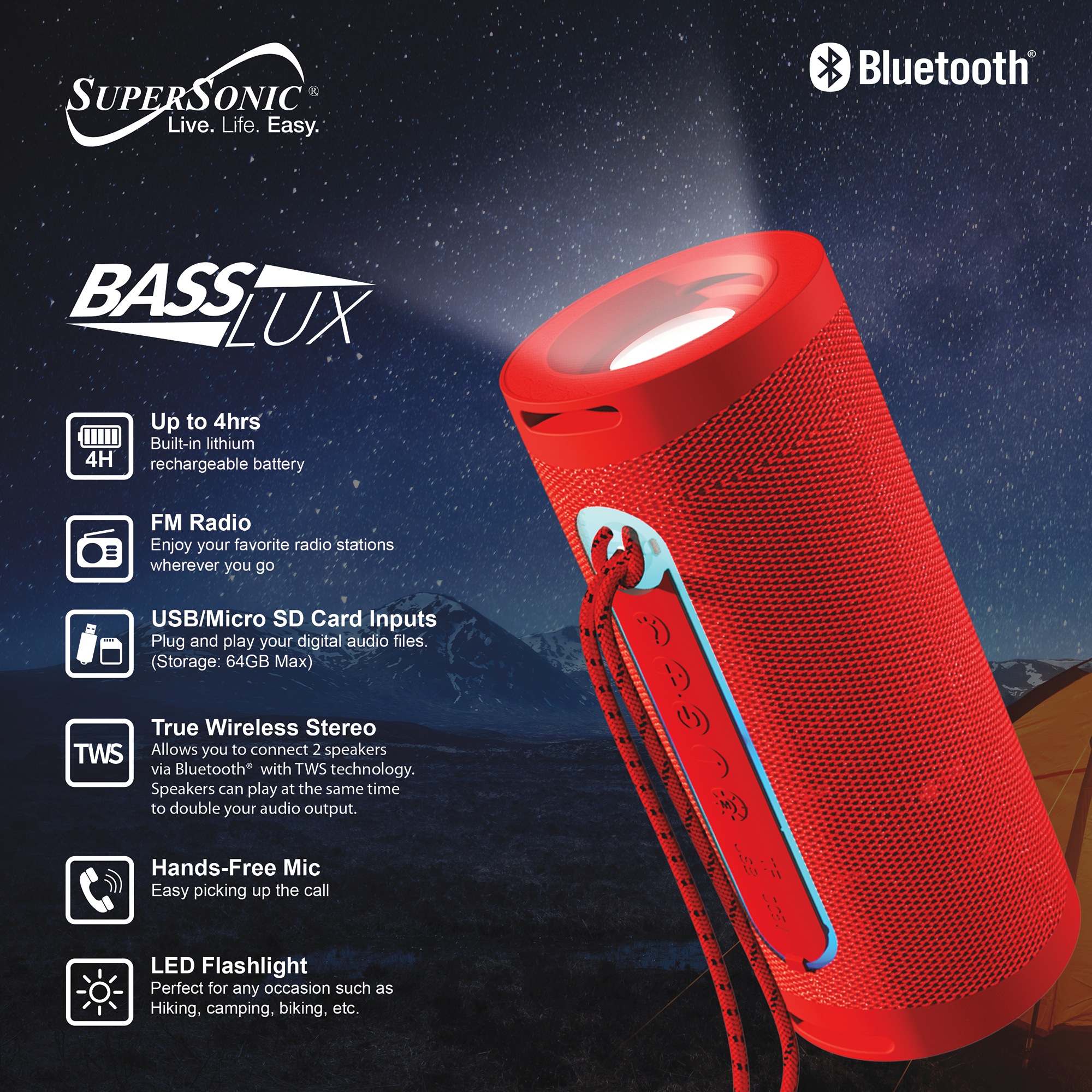 Supersonic Portable Speaker with Flashlight
