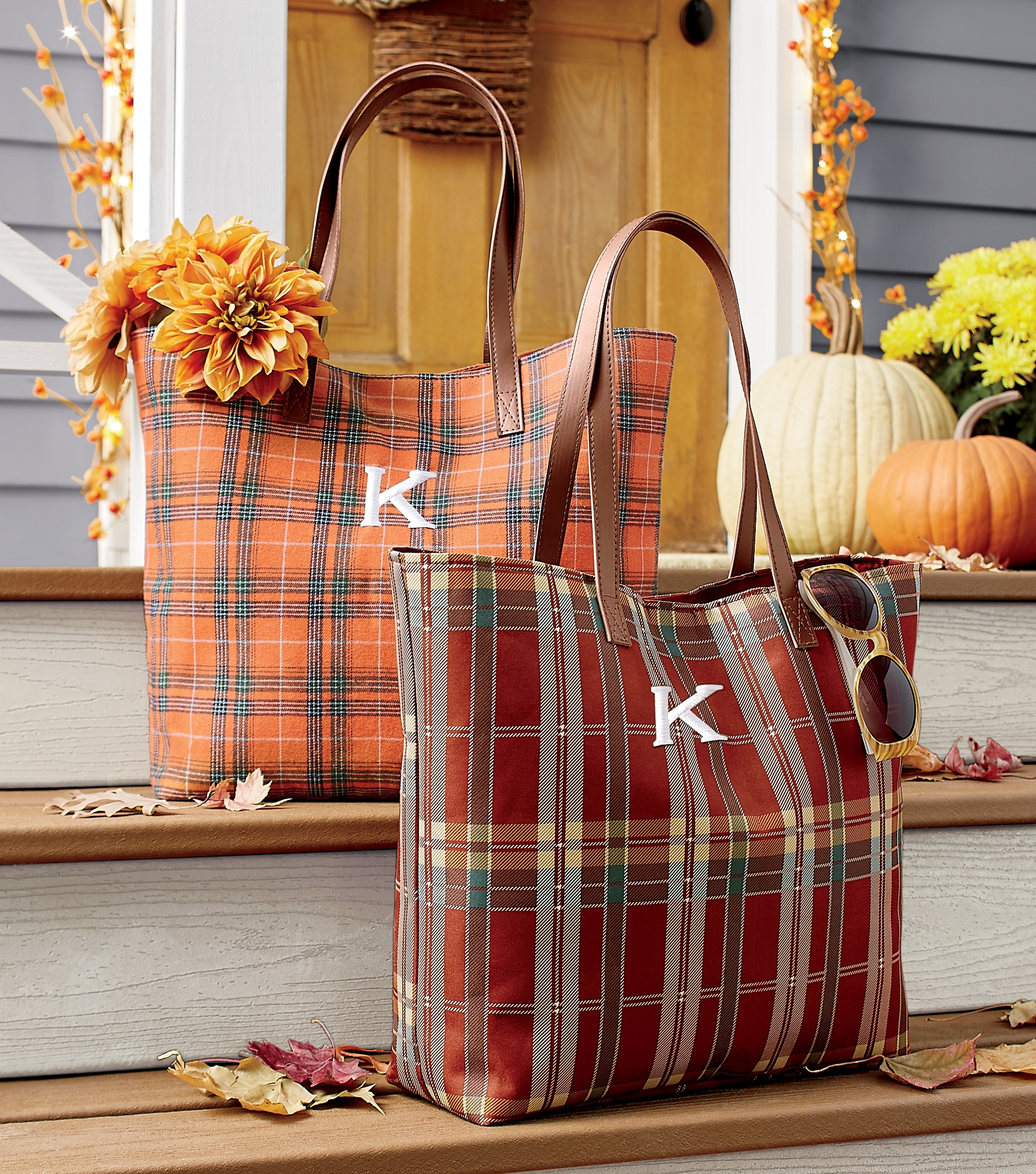 Personalized Harvest Plaid Tote