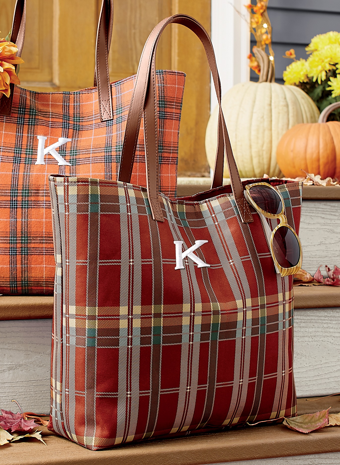 Personalized Harvest Plaid Tote