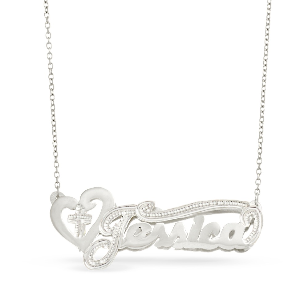 Name Necklace with Heart & Cross