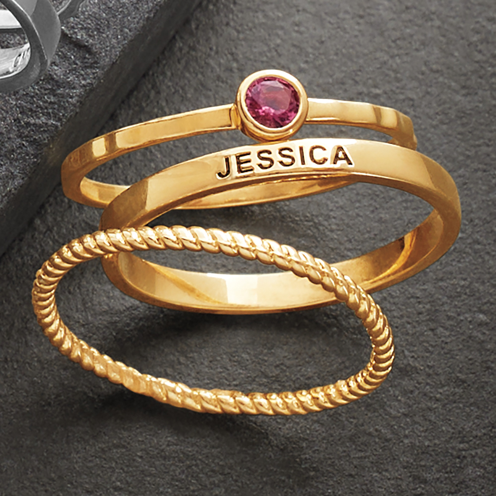 Personalized Birthstone Stack 3-Ring
