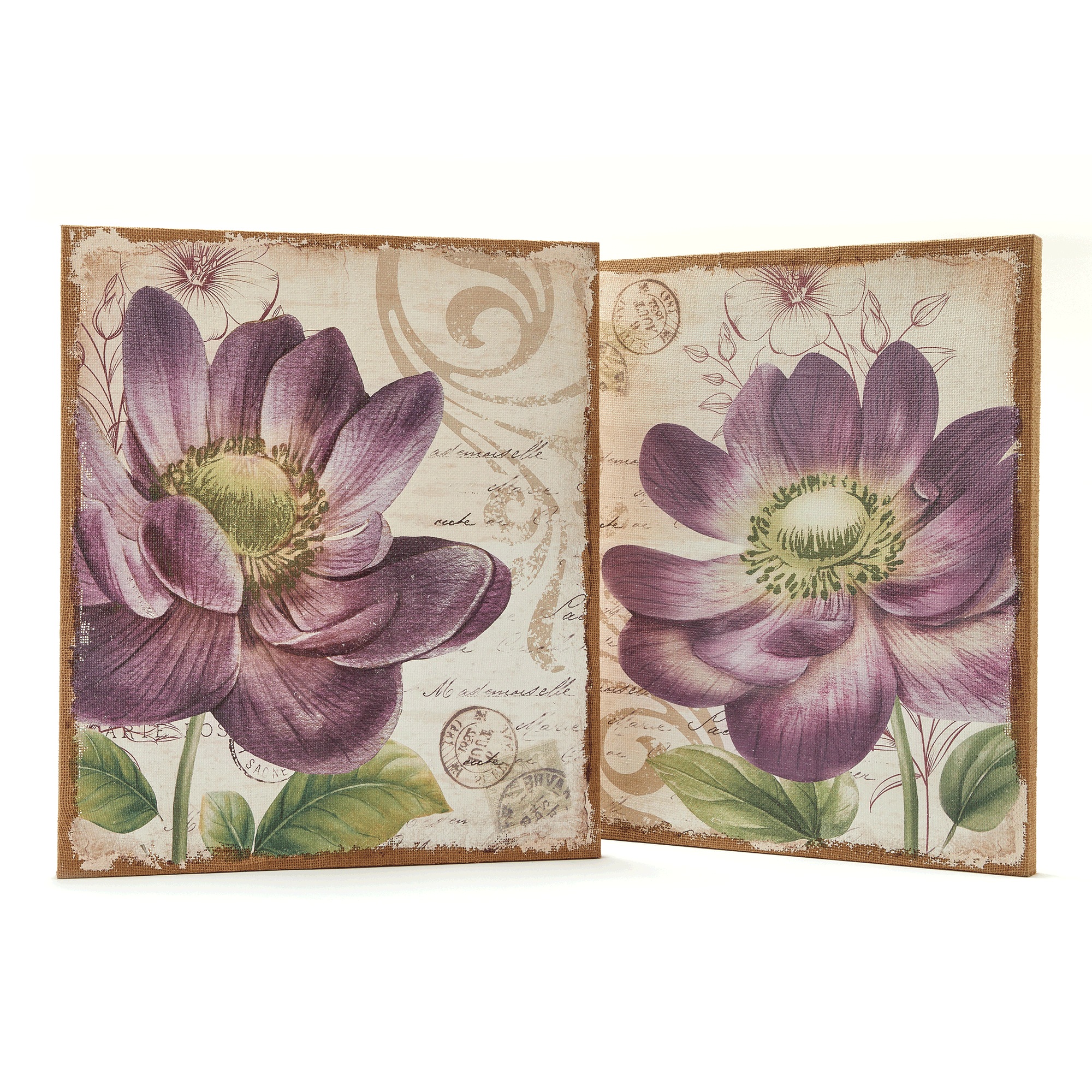 Set of 2 Burlap Floral Canvases 1 Set of 2 Burlap Floral Canvases