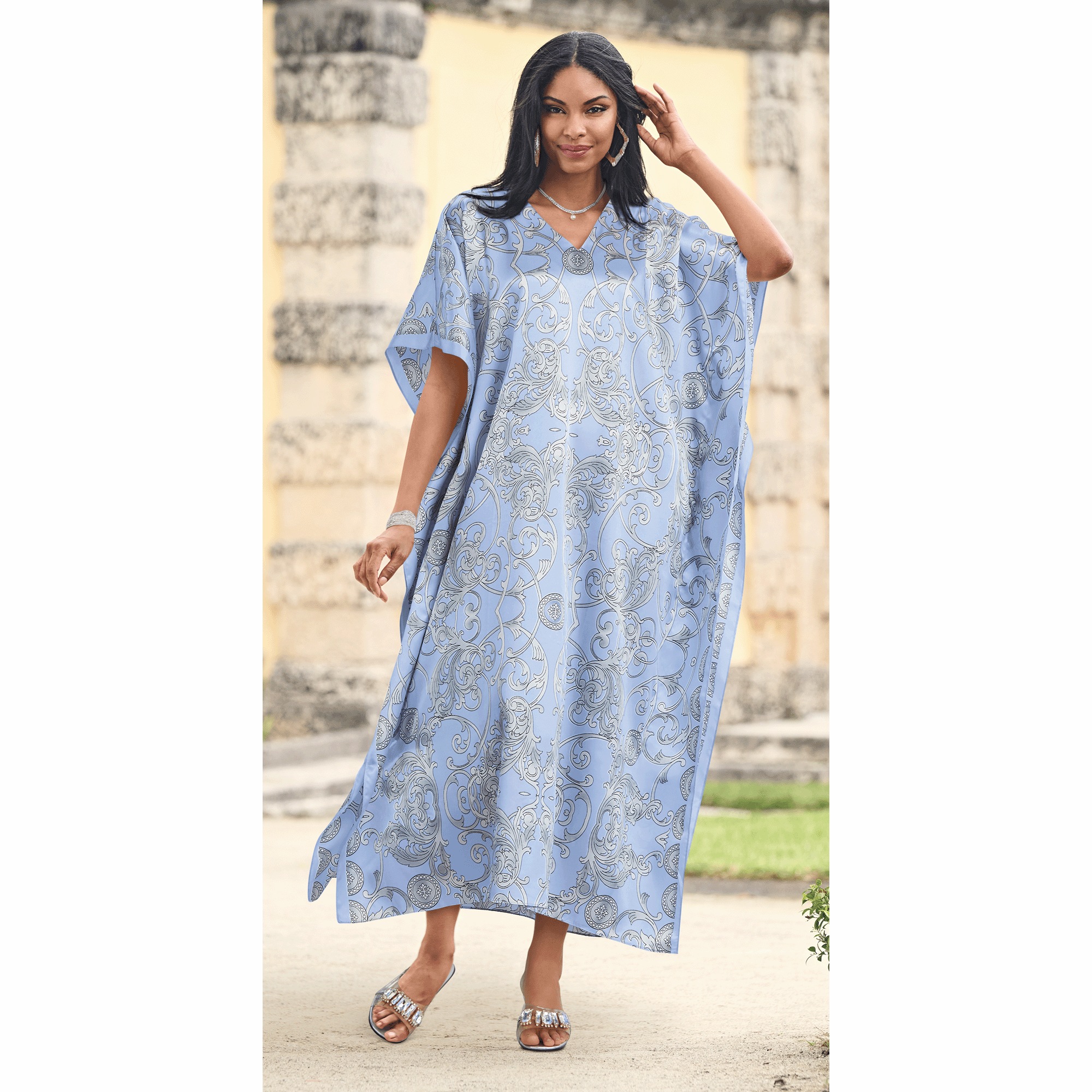 Alluring Long Caftan with V-Neck
