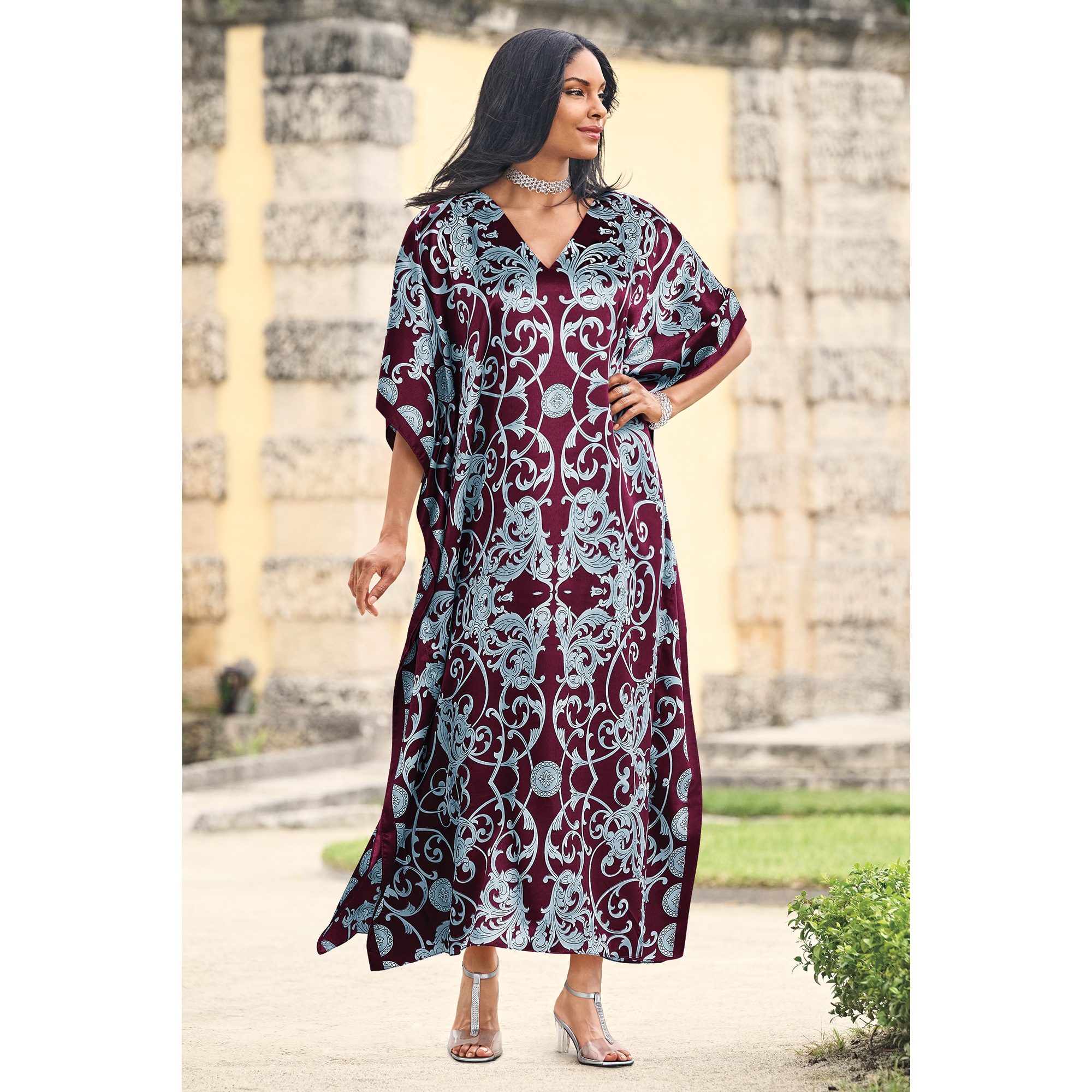 Alluring Long Caftan with V-Neck