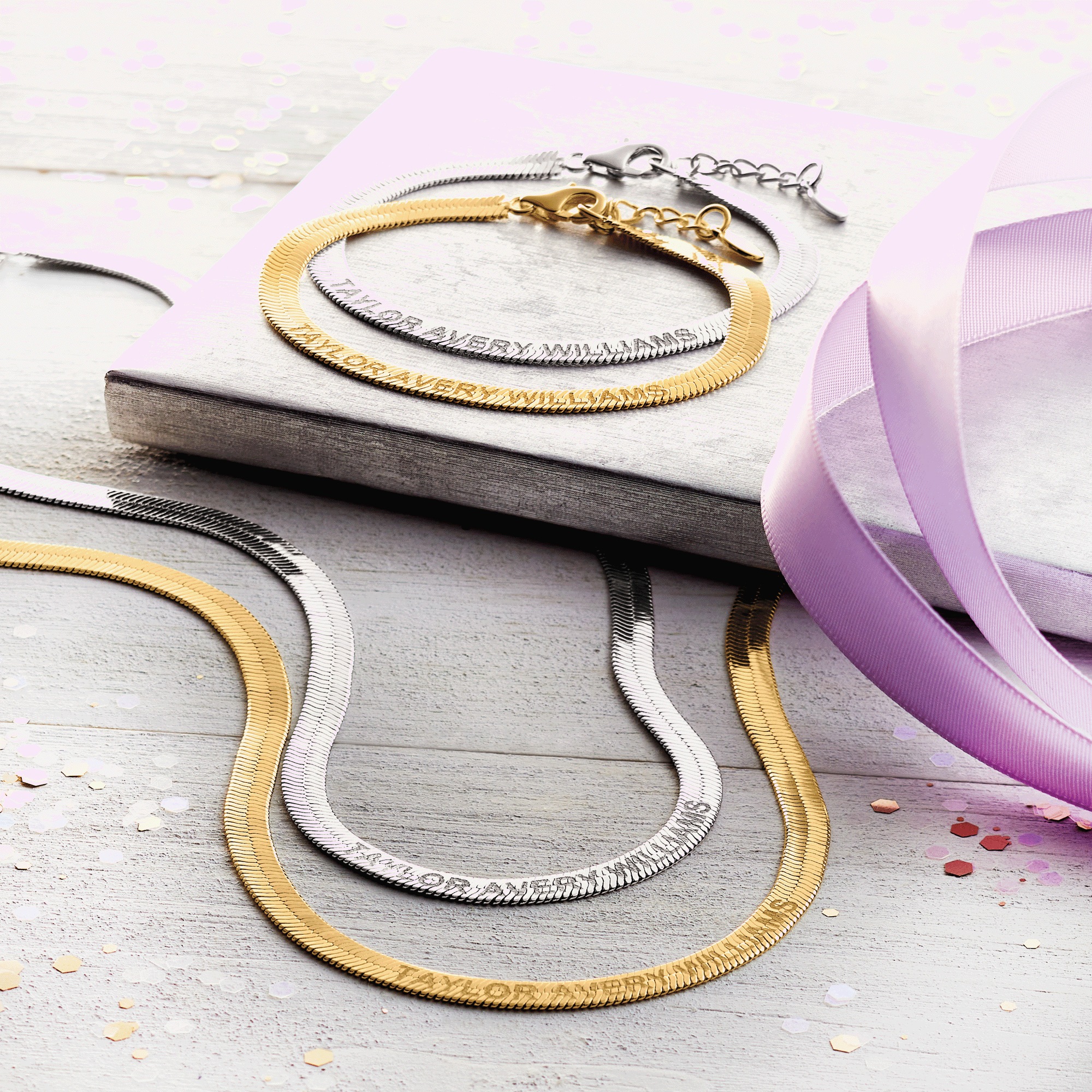 Message Herringbone Chain Necklace