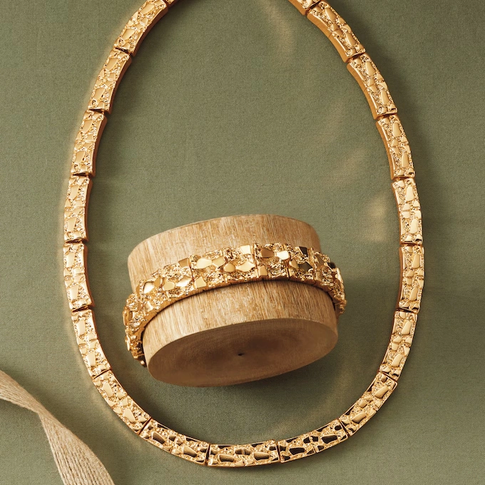 Men's Goldtone Nugget Necklace