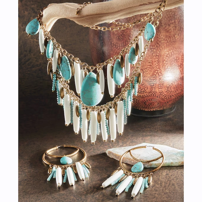 Southwest Faux-Stone Dangle Necklace & Earring Set