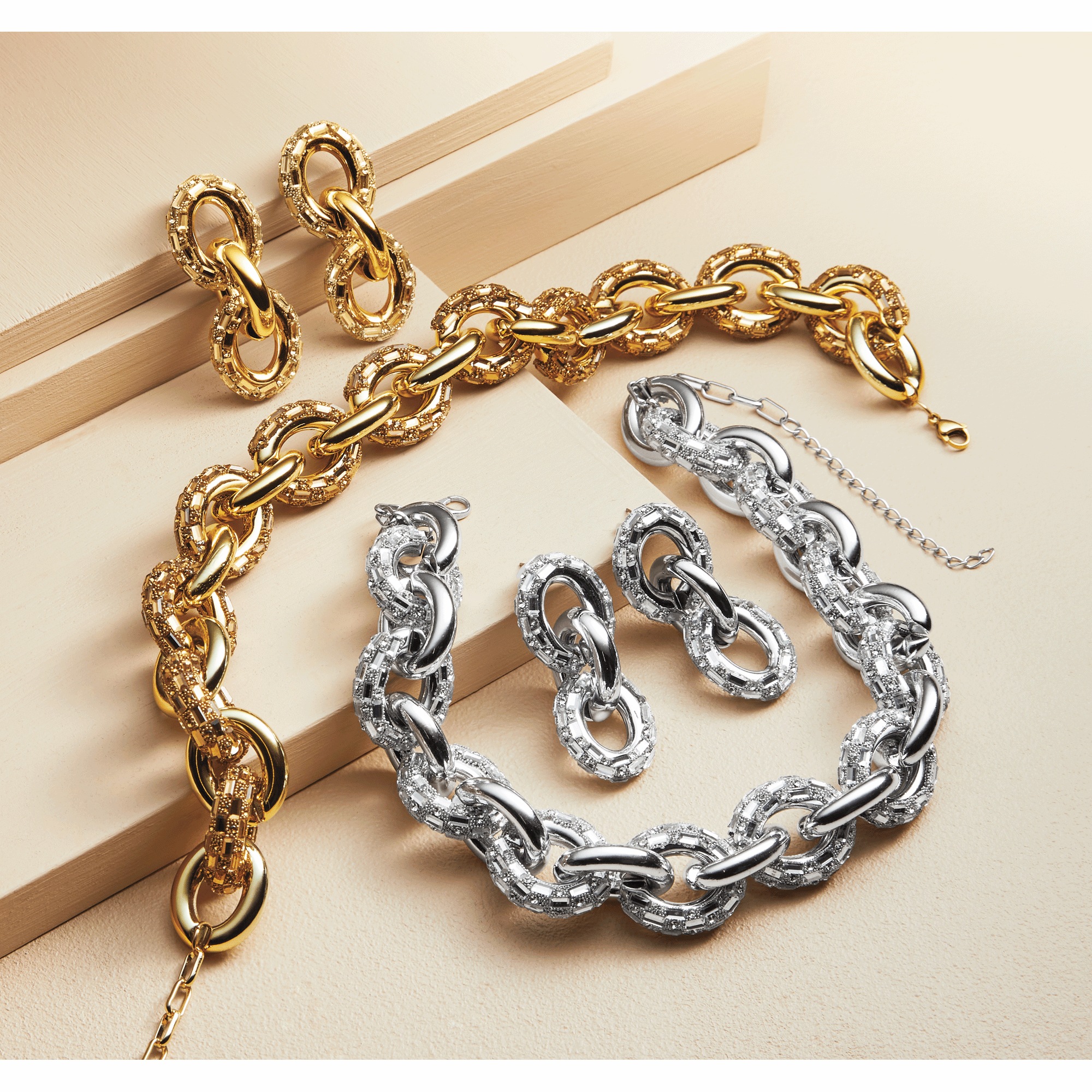 Link/Crystal Necklace & Earring Set