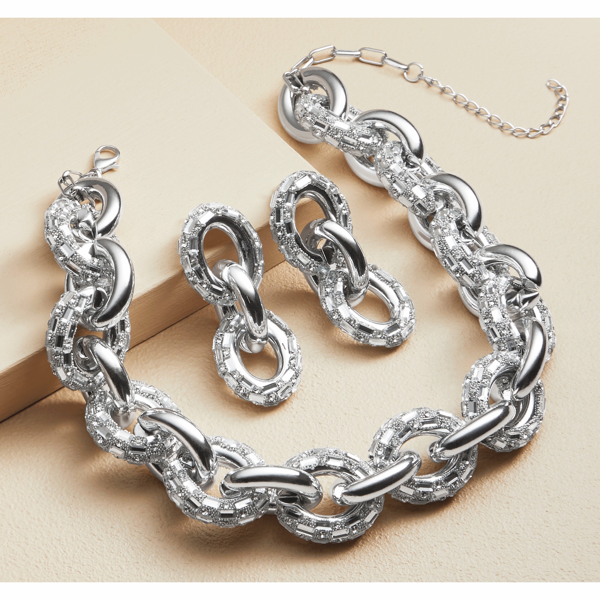 Link/Crystal Necklace & Earring Set 4 Link/Crystal Necklace & Earring Set