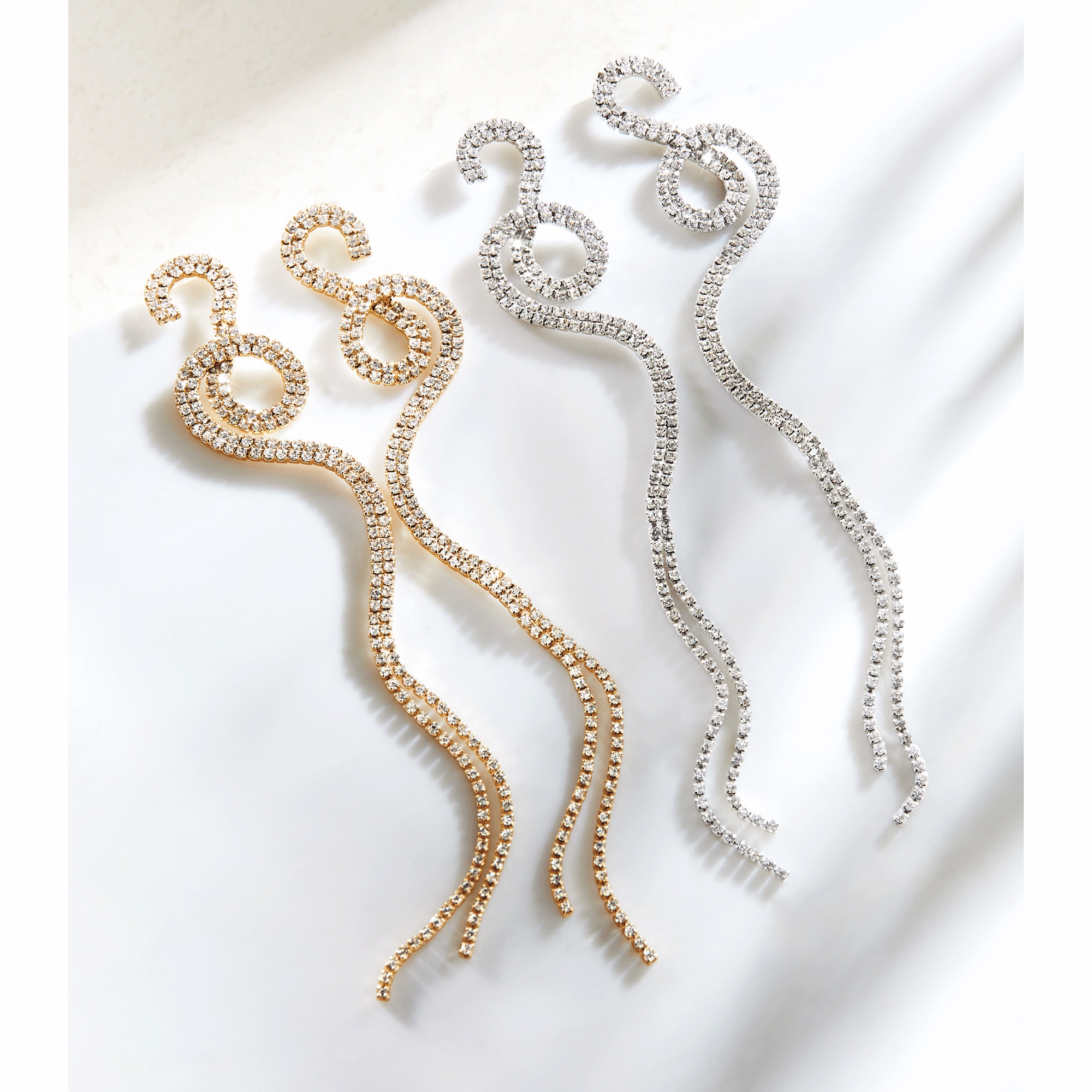 Shoulder-Length Crystal Swirl Earrings