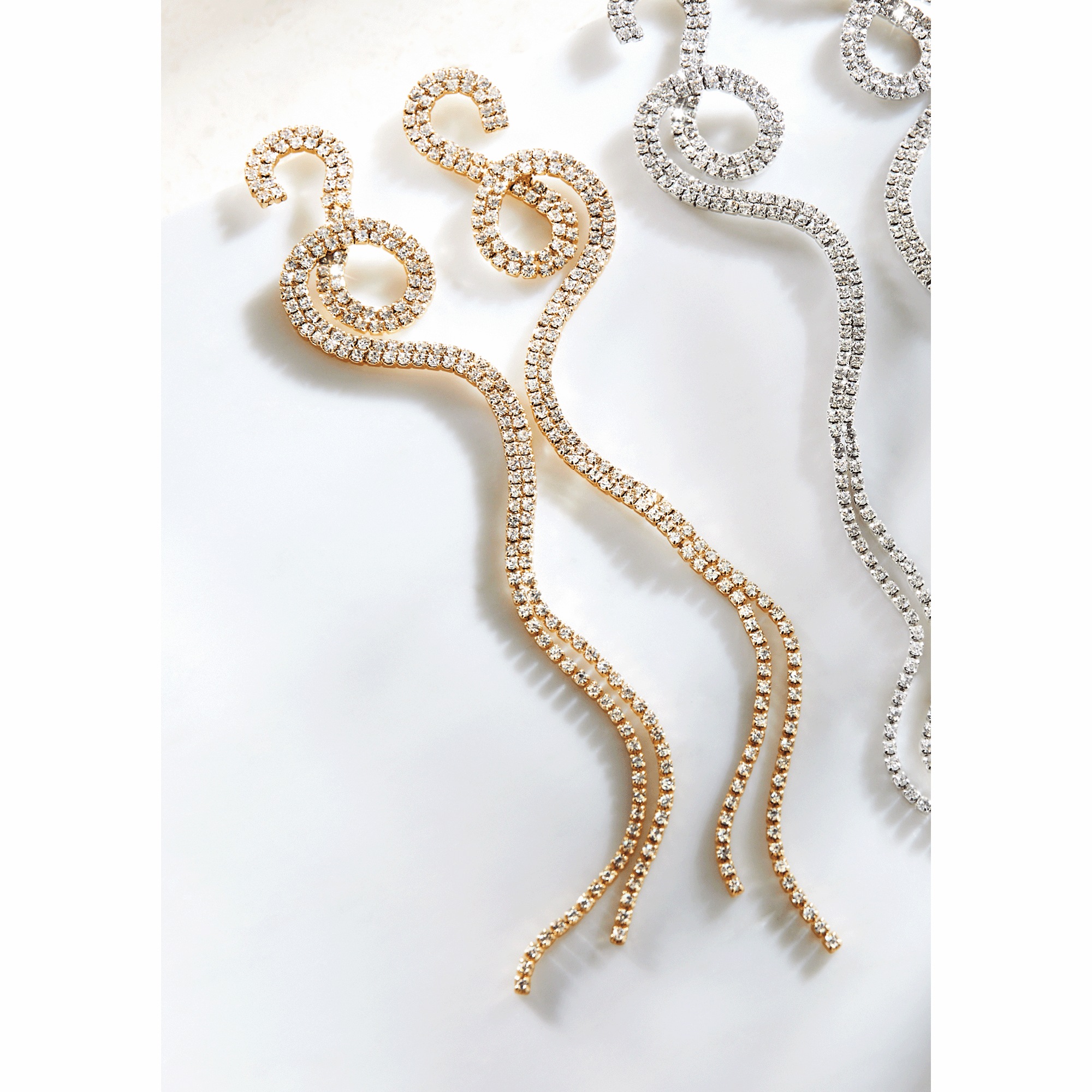 Shoulder-Length Crystal Swirl Earrings