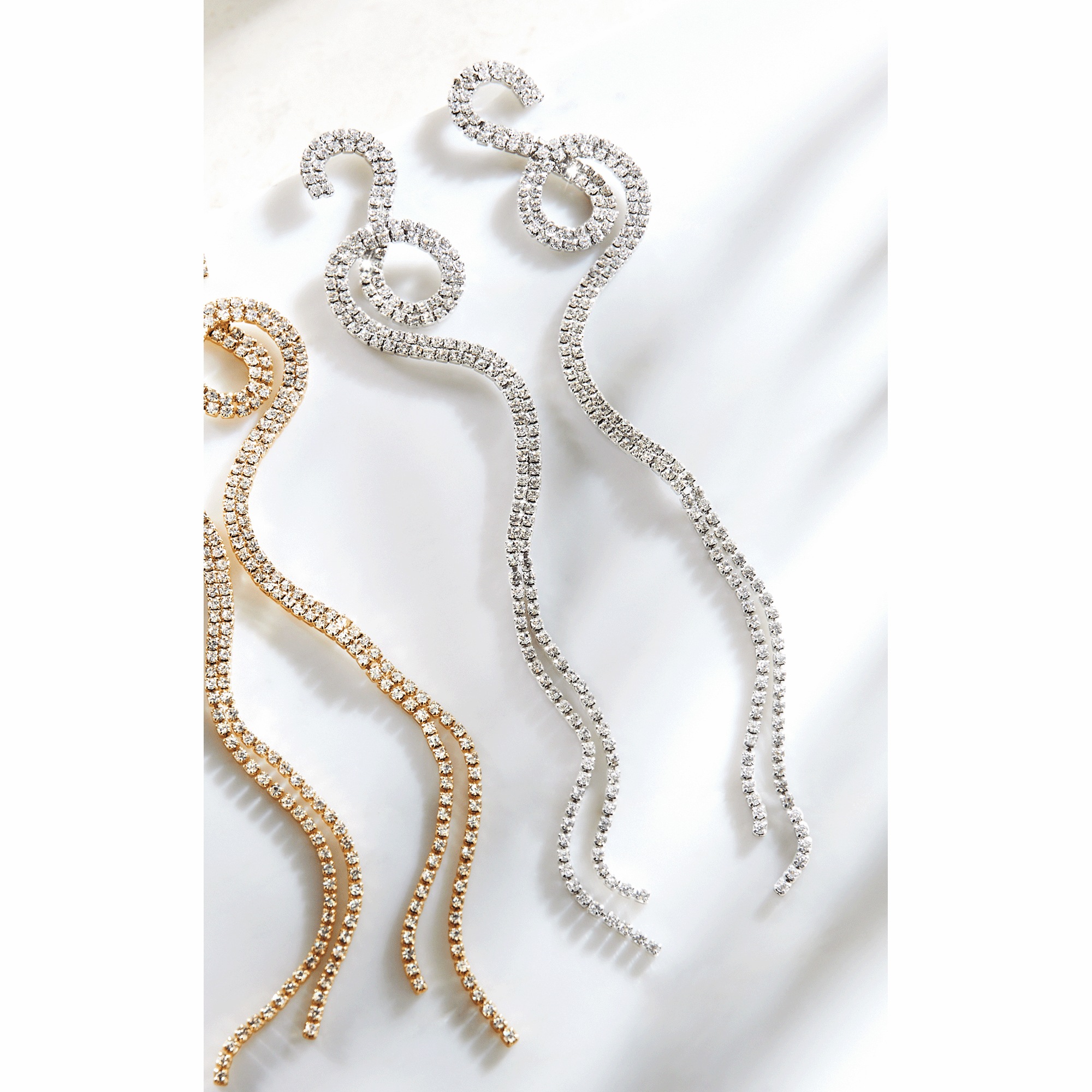 Shoulder-Length Crystal Swirl Earrings 3 Shoulder-Length Crystal Swirl Earrings