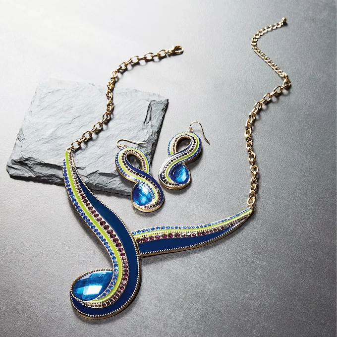 Multicolored Crystal/Enamel Swirl Necklace & Earring Set