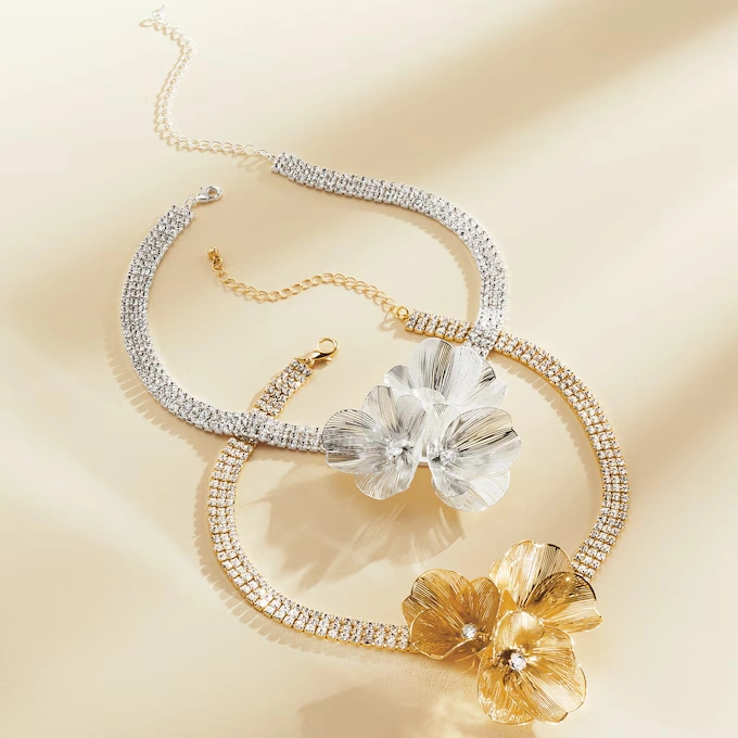 3-D Floral Crystal Necklace