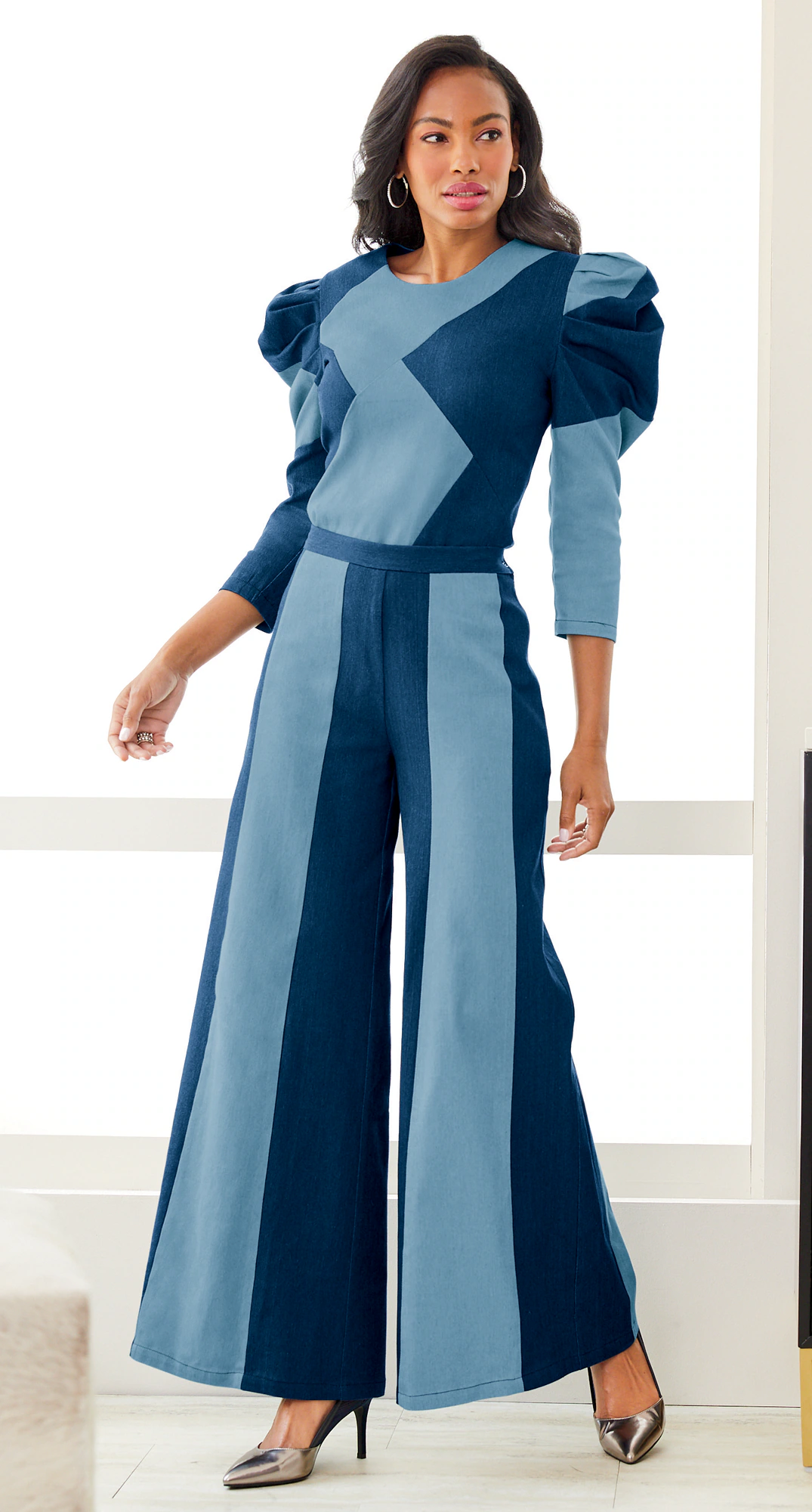 Patchwork Denim Pant Set