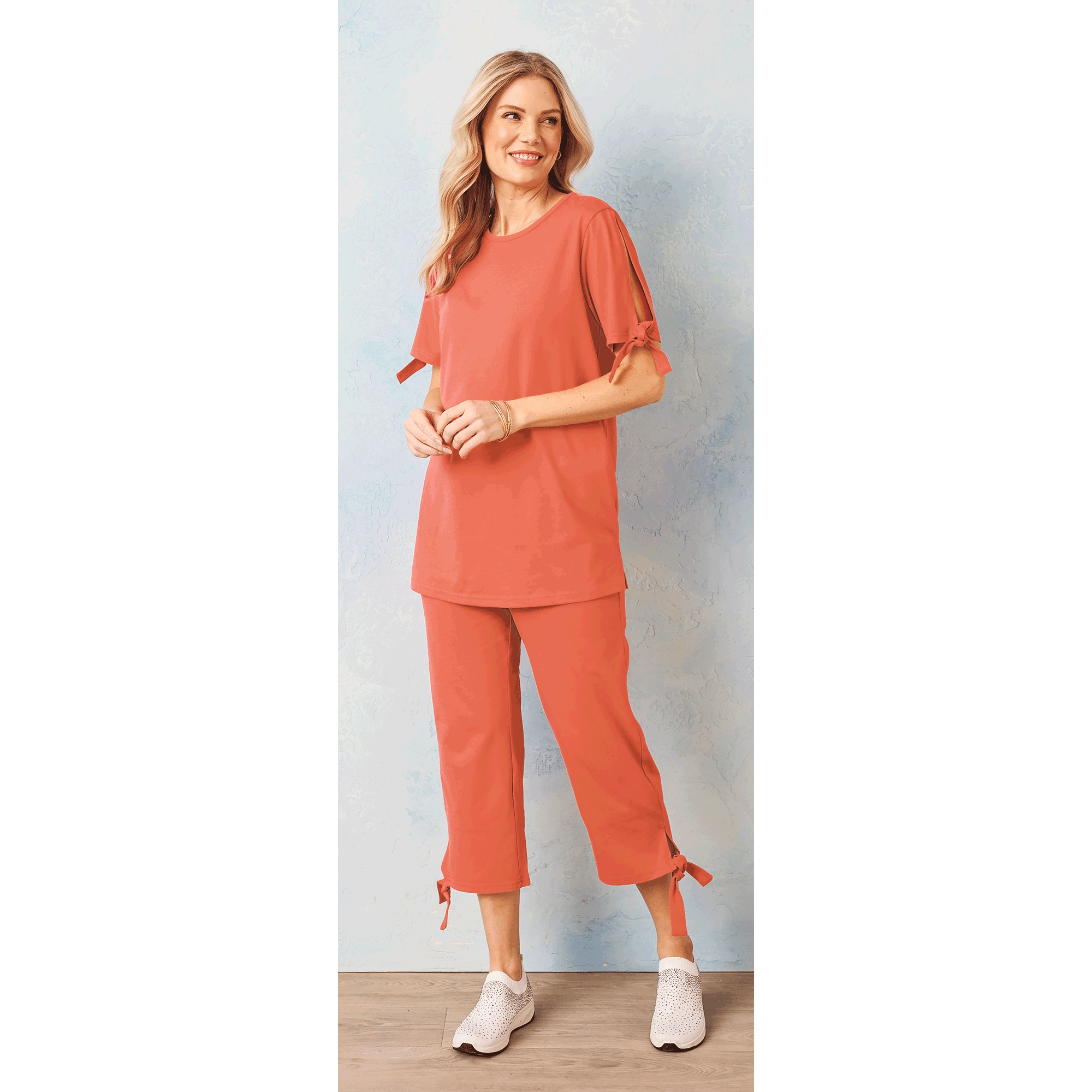 Slit-Sleeve Capri Set