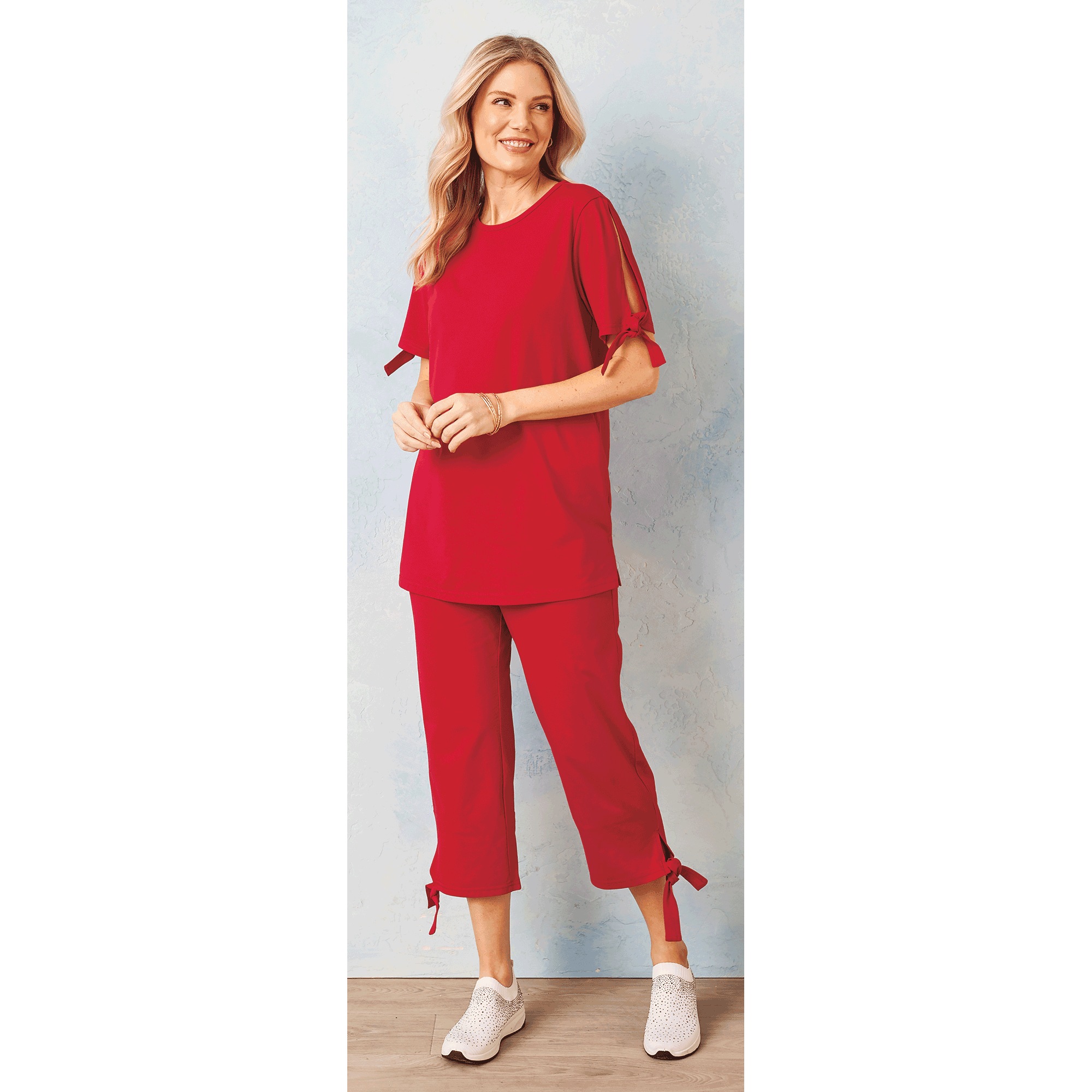 Slit-Sleeve Capri Set