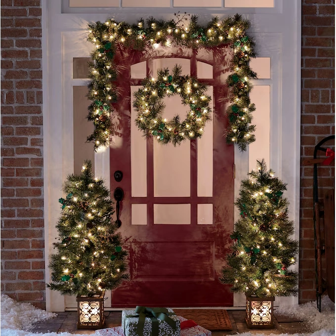 6-Piece Pine Lighted Faux-Greenery Set 1 6-Piece Pine Lighted Faux-Greenery Set