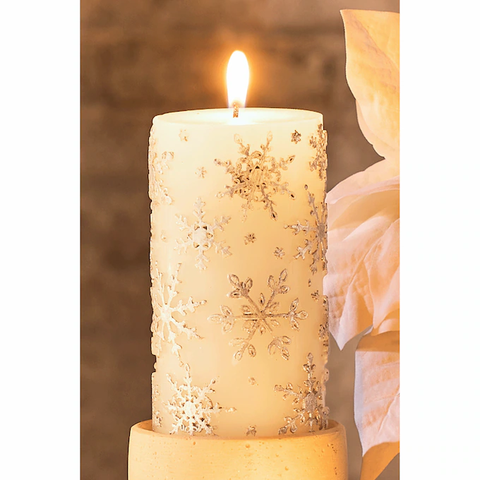 Embossed Snowflake Pillar Candle