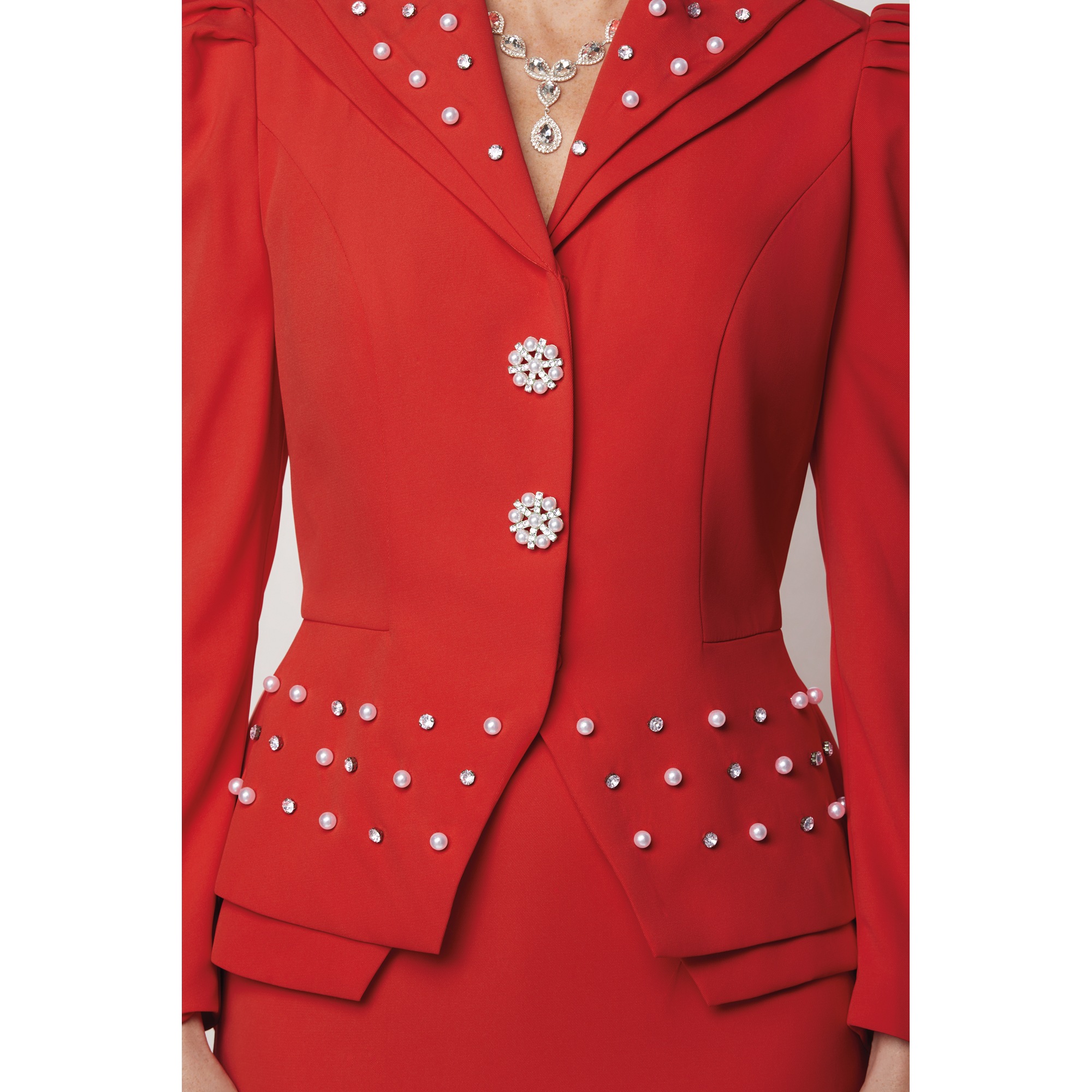 Jemma Women's Skirt Suit Set with Faux-Pearl and Rhinestone-Accented Jacket