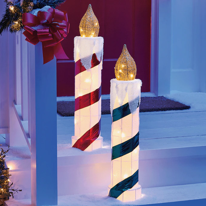 Set of 2 Lit Taper Christmas Candle Lawn Décor 1 Set of 2 Lit Taper Christmas Candle Lawn Décor