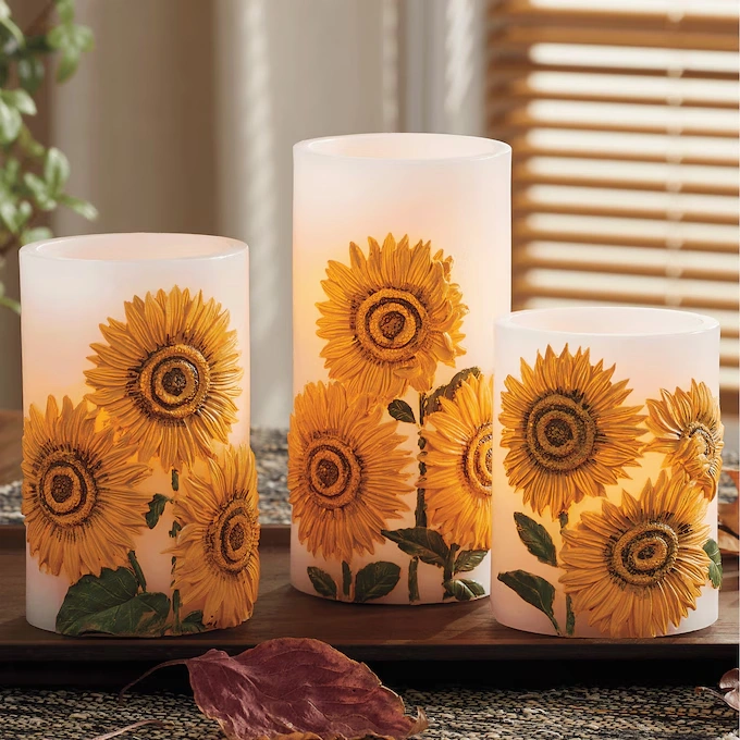 Set of 3 LED Sunflower Candles