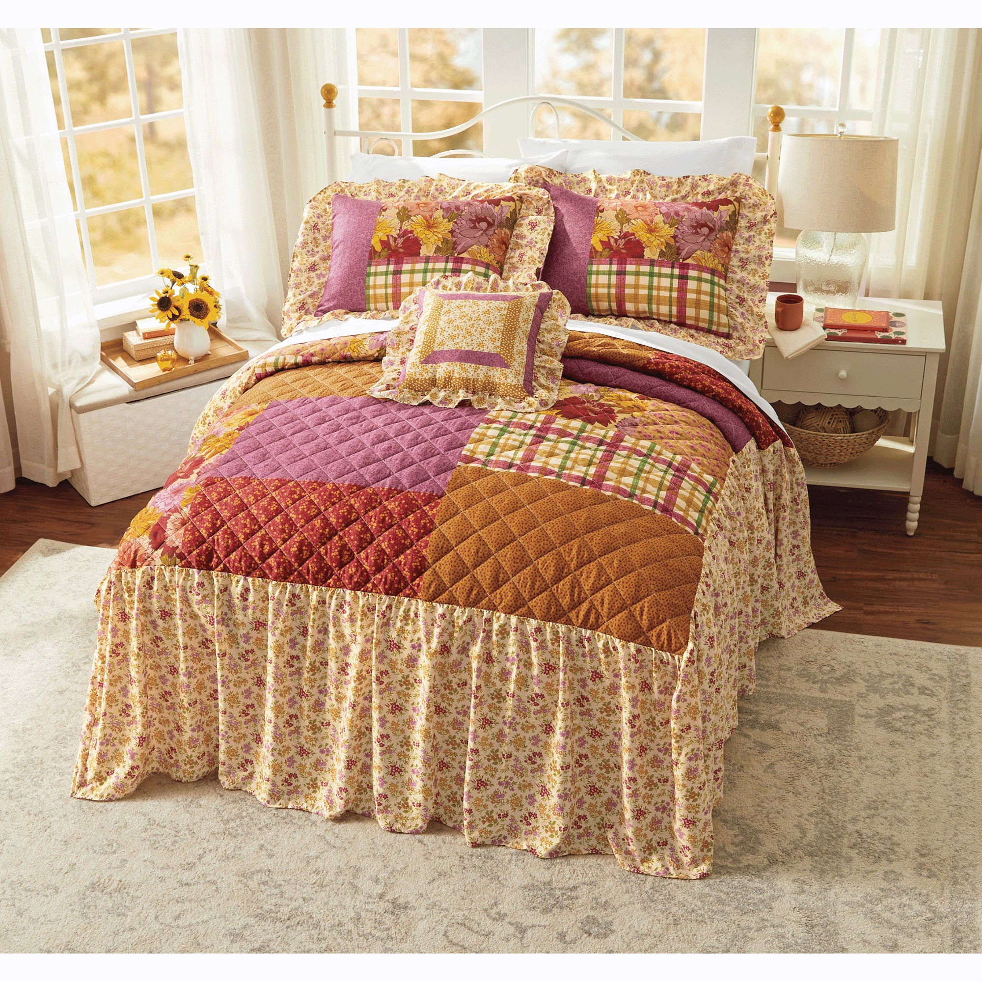 Harvest Skirted Bedspread Set, Accent Pillow, Panel Pair and Valance