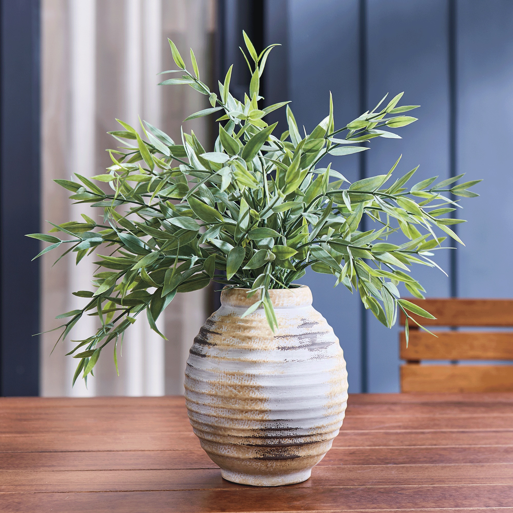 Outdoor Faux Bamboo Leaf In Distressed Pot 1 Outdoor Faux Bamboo Leaf In Distressed Pot