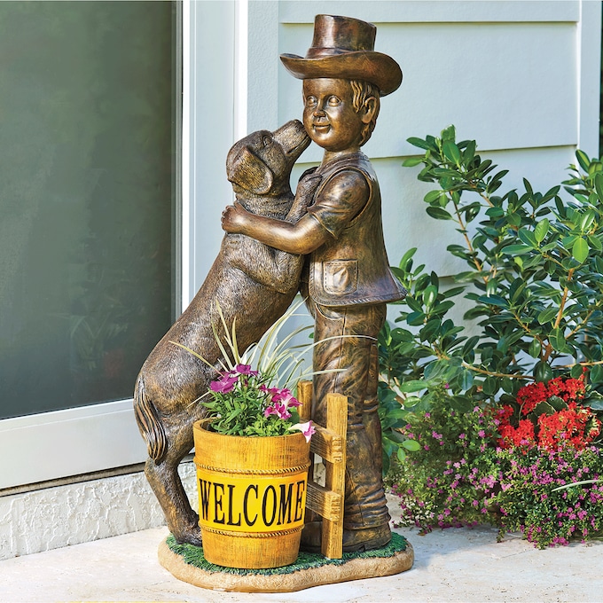 Solar Boy with Dog Planter