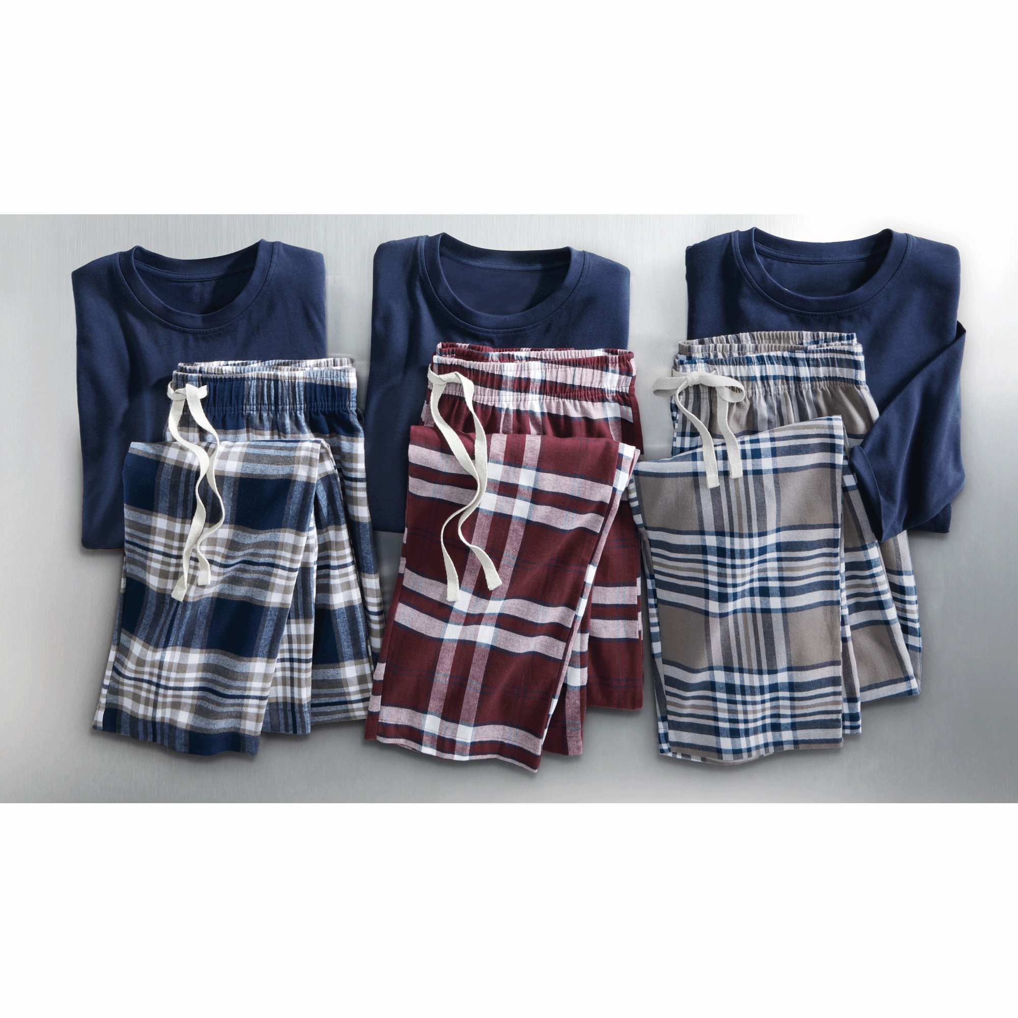 Value 2-Piece Men's PJ Set with Crew Top and Plaid Bottoms