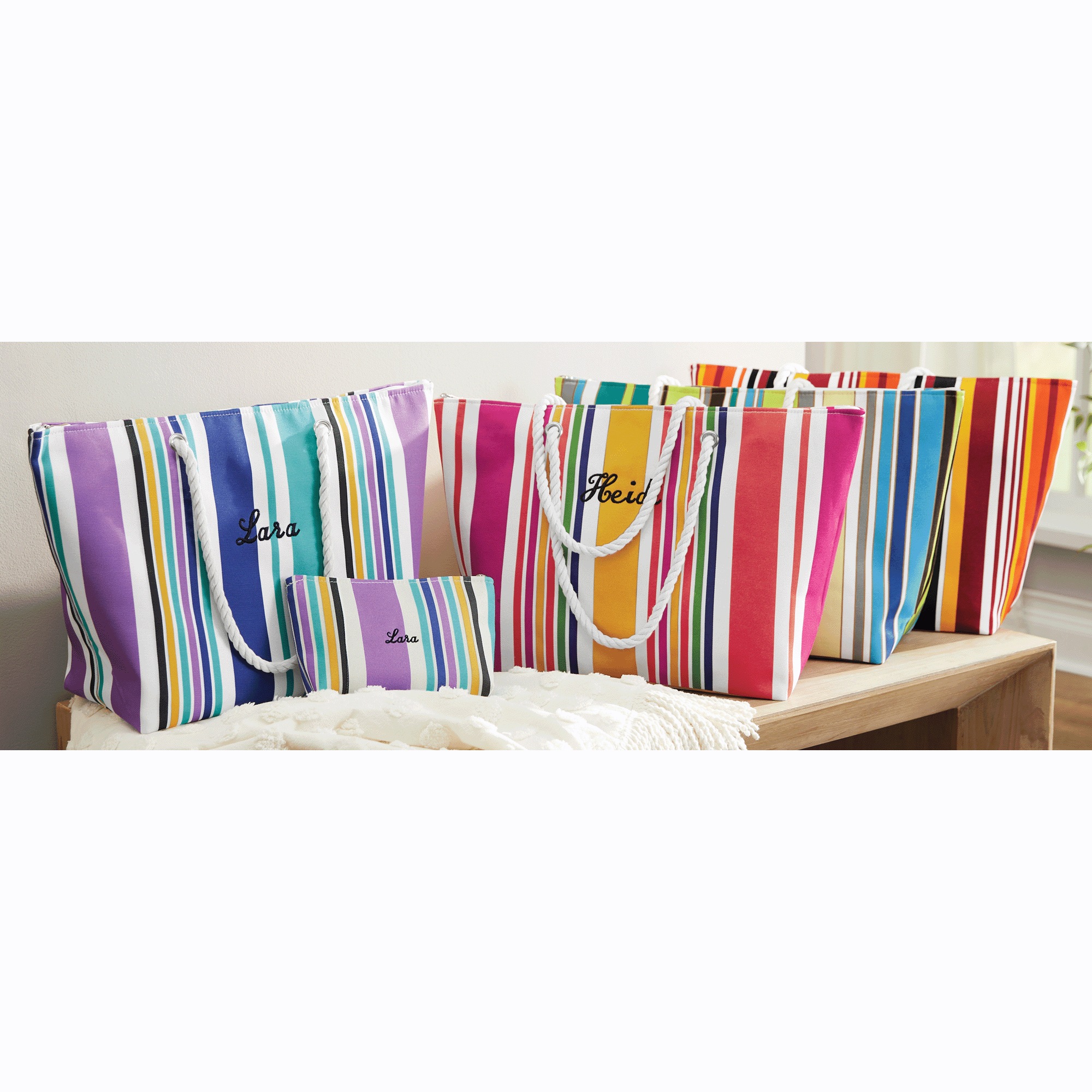 Personalized Striped Tote and Pouch
