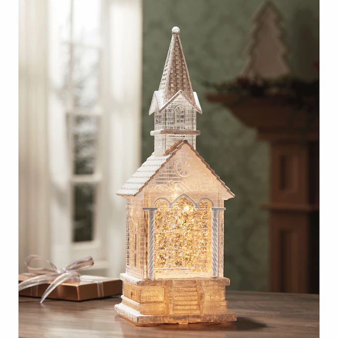 Lit Church Water Globe