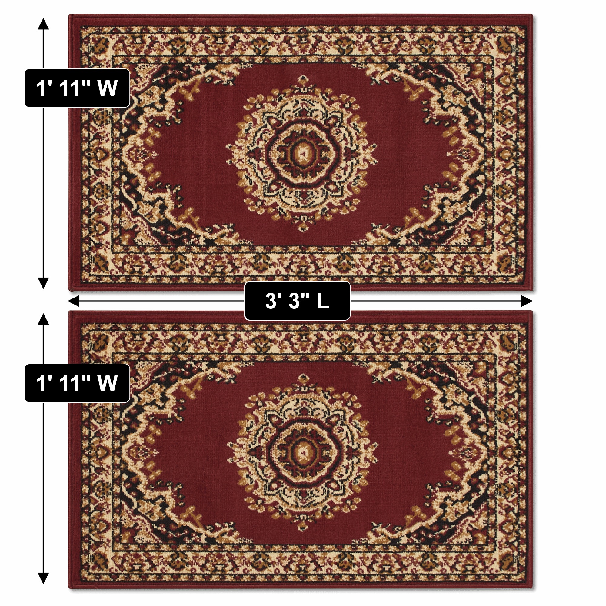 4-Piece Plush Floral Kirman Rug Set with Runner and Mats