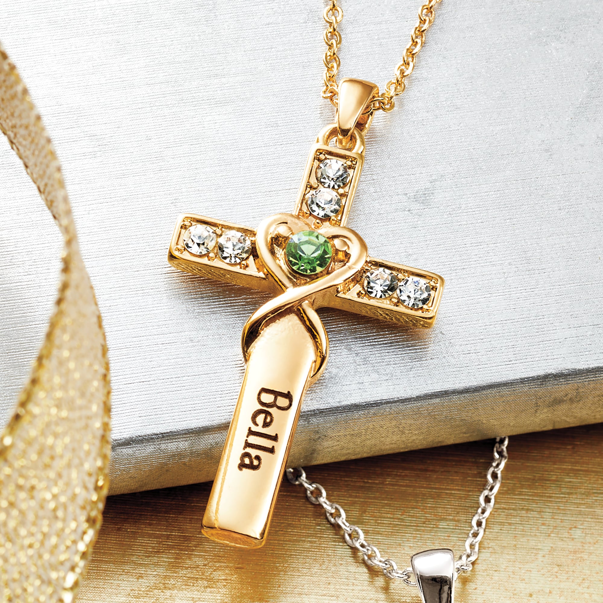 Personalized Birthstone Cross Necklace
