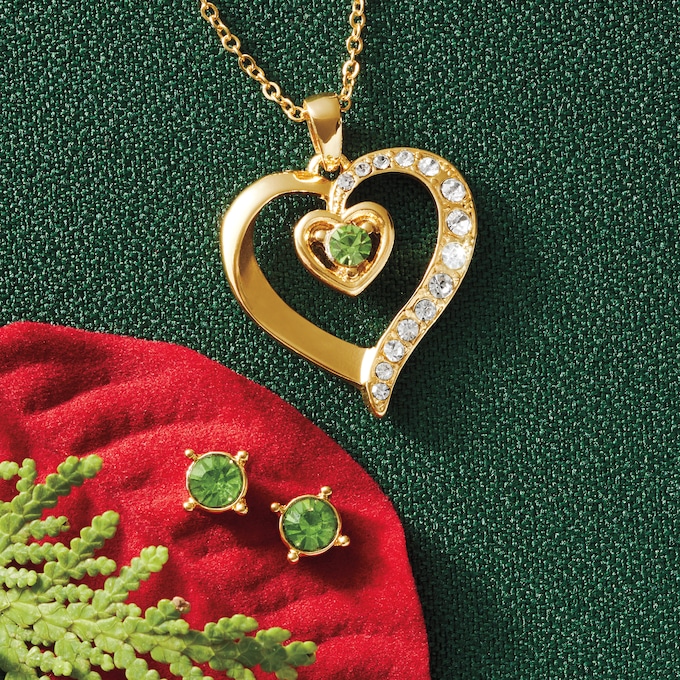 Personalized Birthstone Heart Pendant & Earring Set