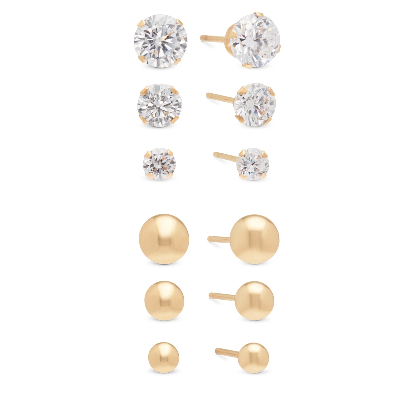 3-Pair Gold Post Earring Set