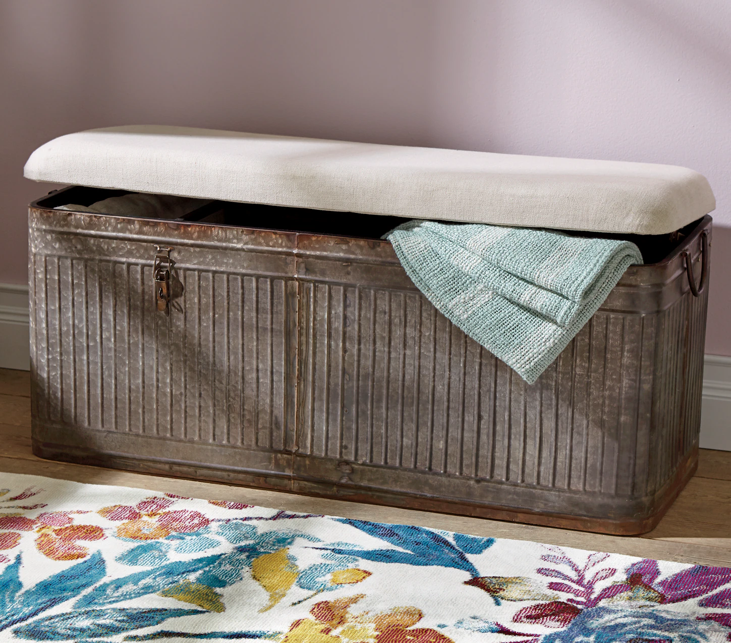 Galvanized Metal Storage Trunk Bench 2 Galvanized Metal Storage Trunk Bench