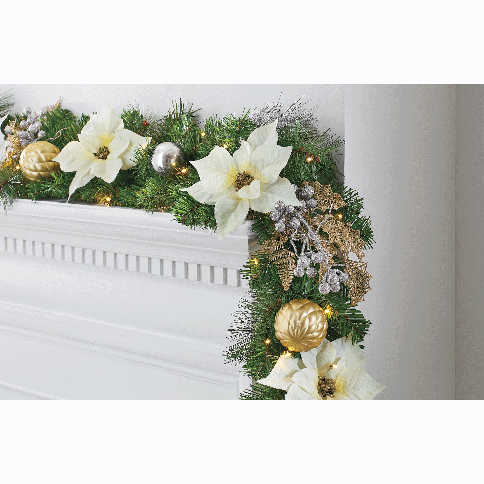 6-ft. Lit Poinsettia Garland