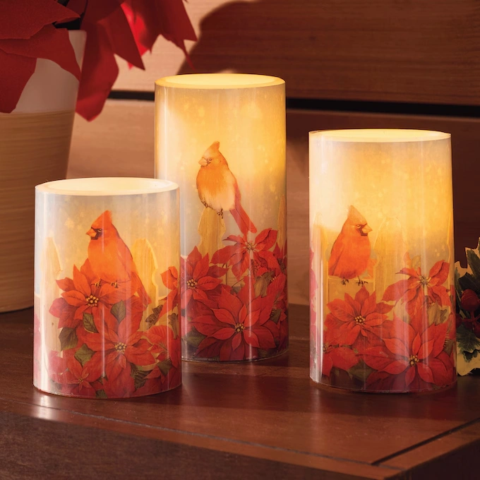 Set of 3 LED Cardinal Candles
