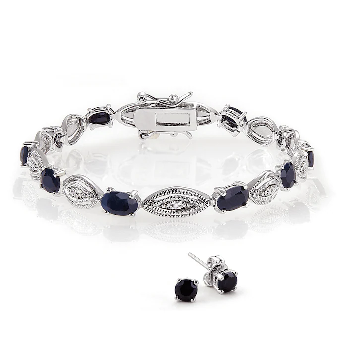 Genuine Sapphire & Diamond Accent Tennis Bracelet plus Sapphire Earrings