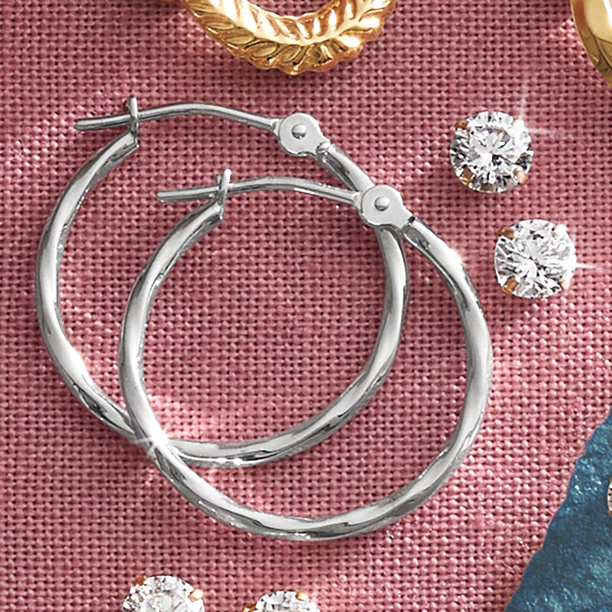10K Gold 2-Pair Hoop and Cubic Zirconia Earring Set