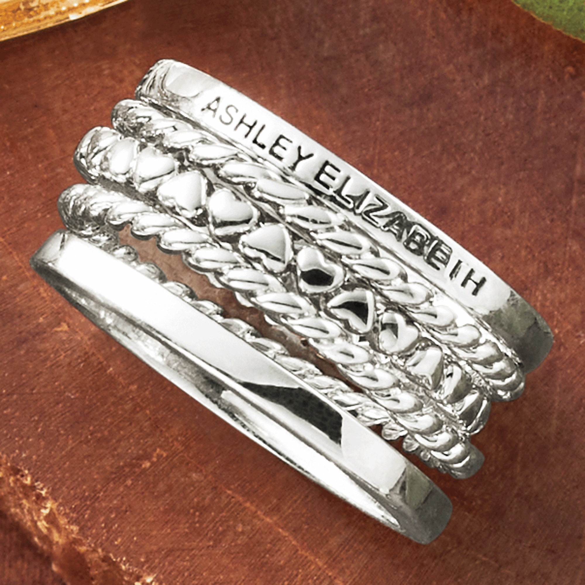 Personalized Name 5-Piece Stacking Ring Set 1 Personalized Name 5-Piece Stacking Ring Set