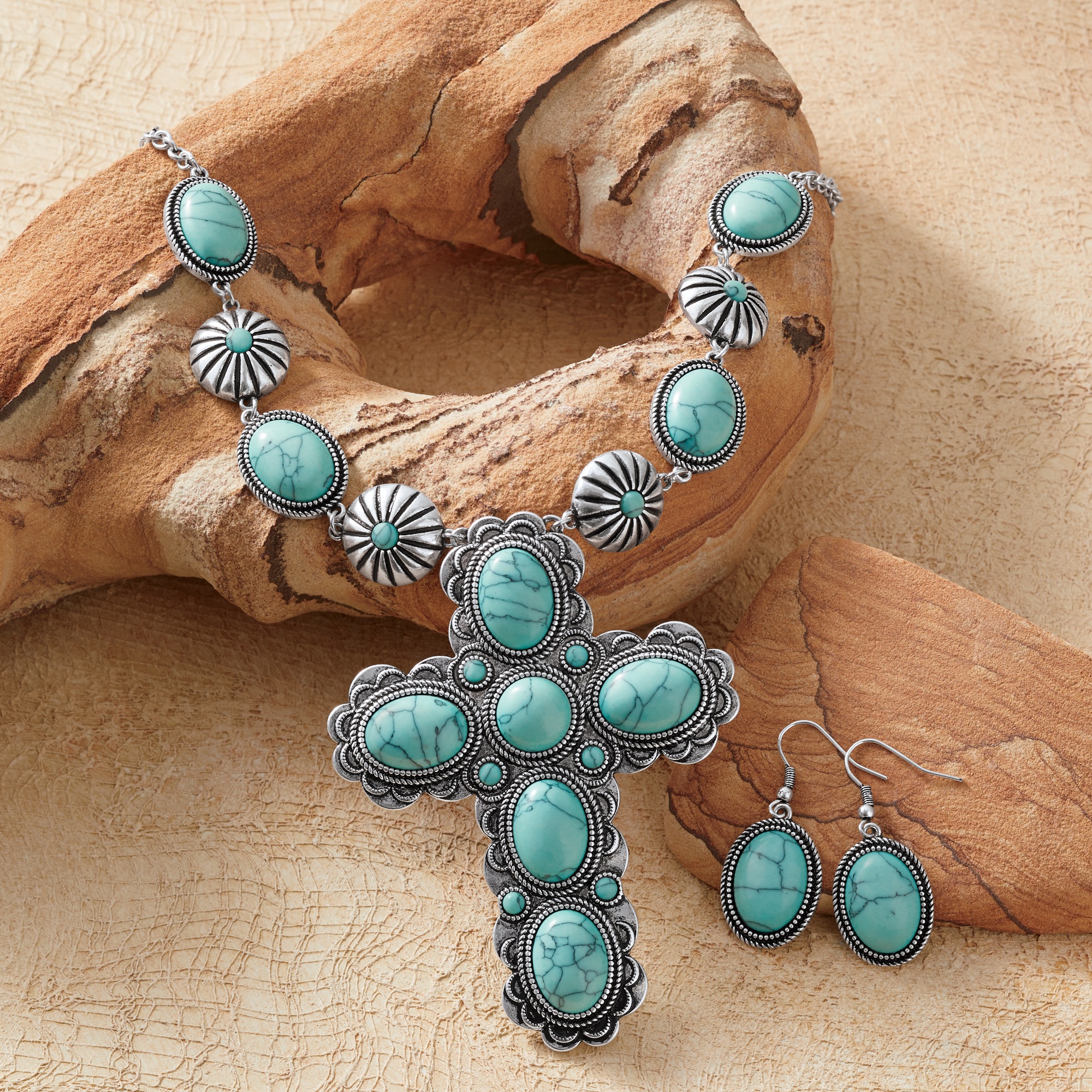 Faux-Stone Southwest Necklace and Earring Set 3 Faux-Stone Southwest Necklace and Earring Set