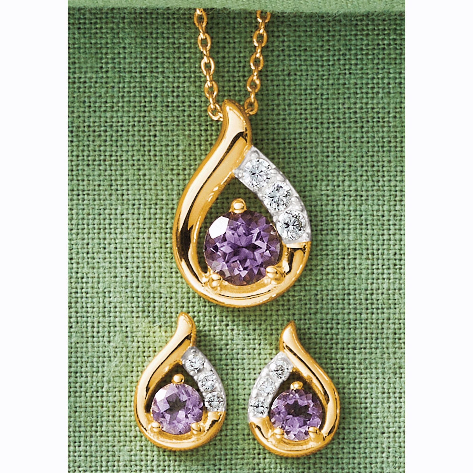 Gemstone Teardrop Pendant & Earring Set