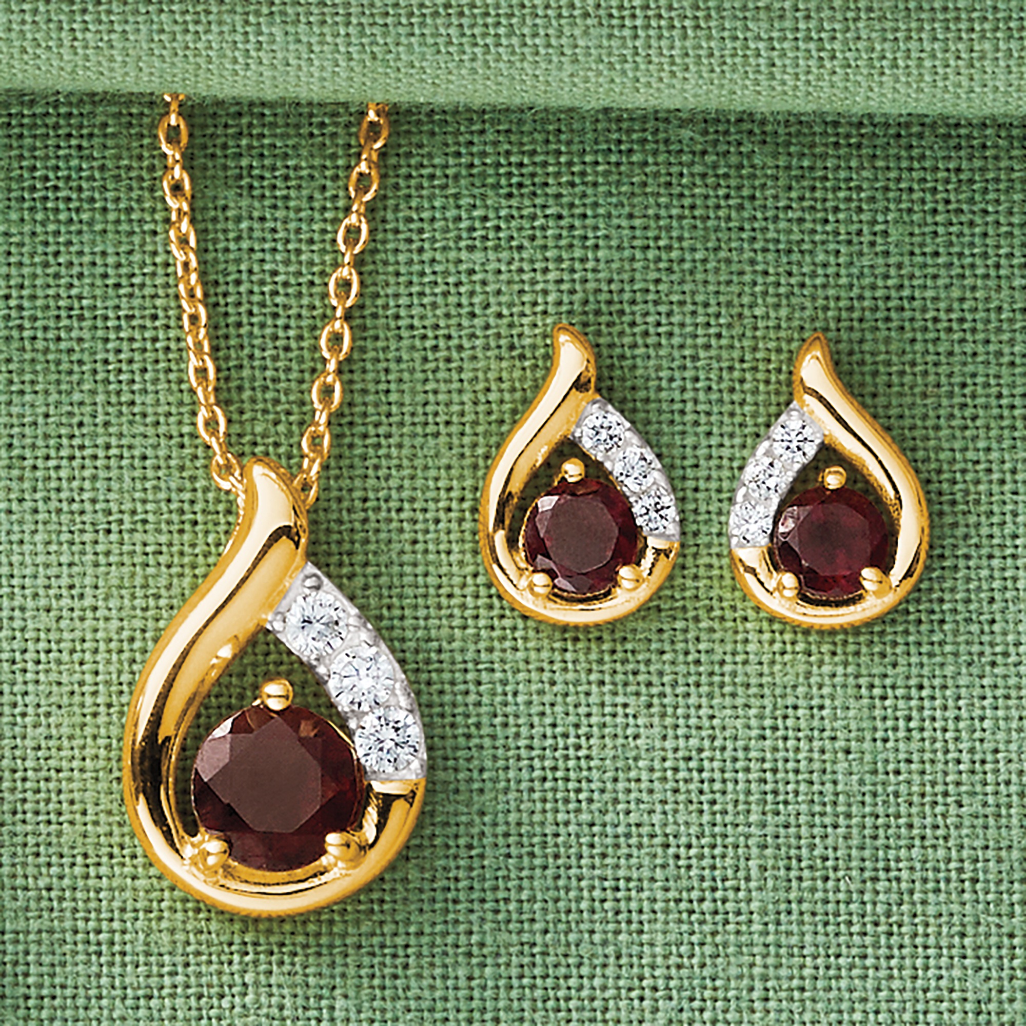 Gemstone Teardrop Pendant & Earring Set