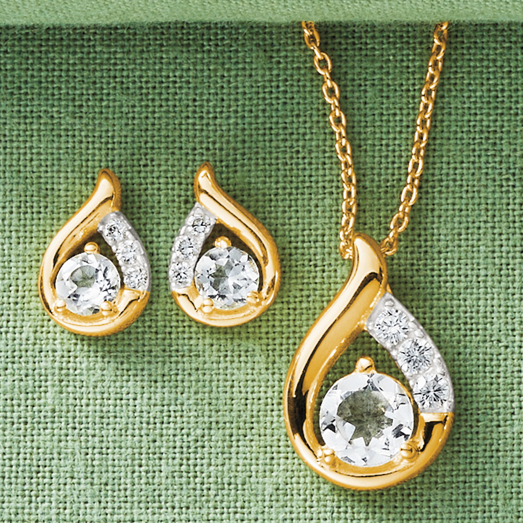 Gemstone Teardrop Pendant & Earring Set