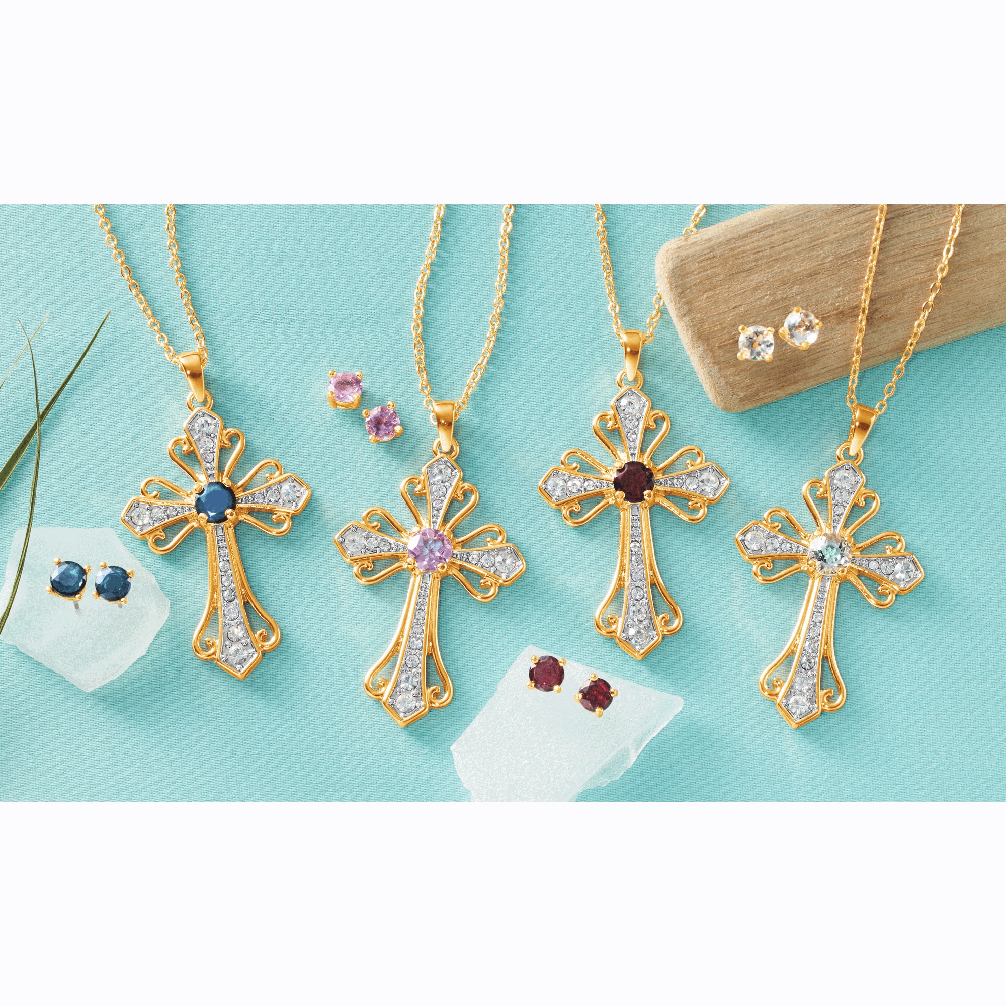 Gemstone Cross Pendant/Earrings Set 1 Gemstone Cross Pendant/Earrings Set
