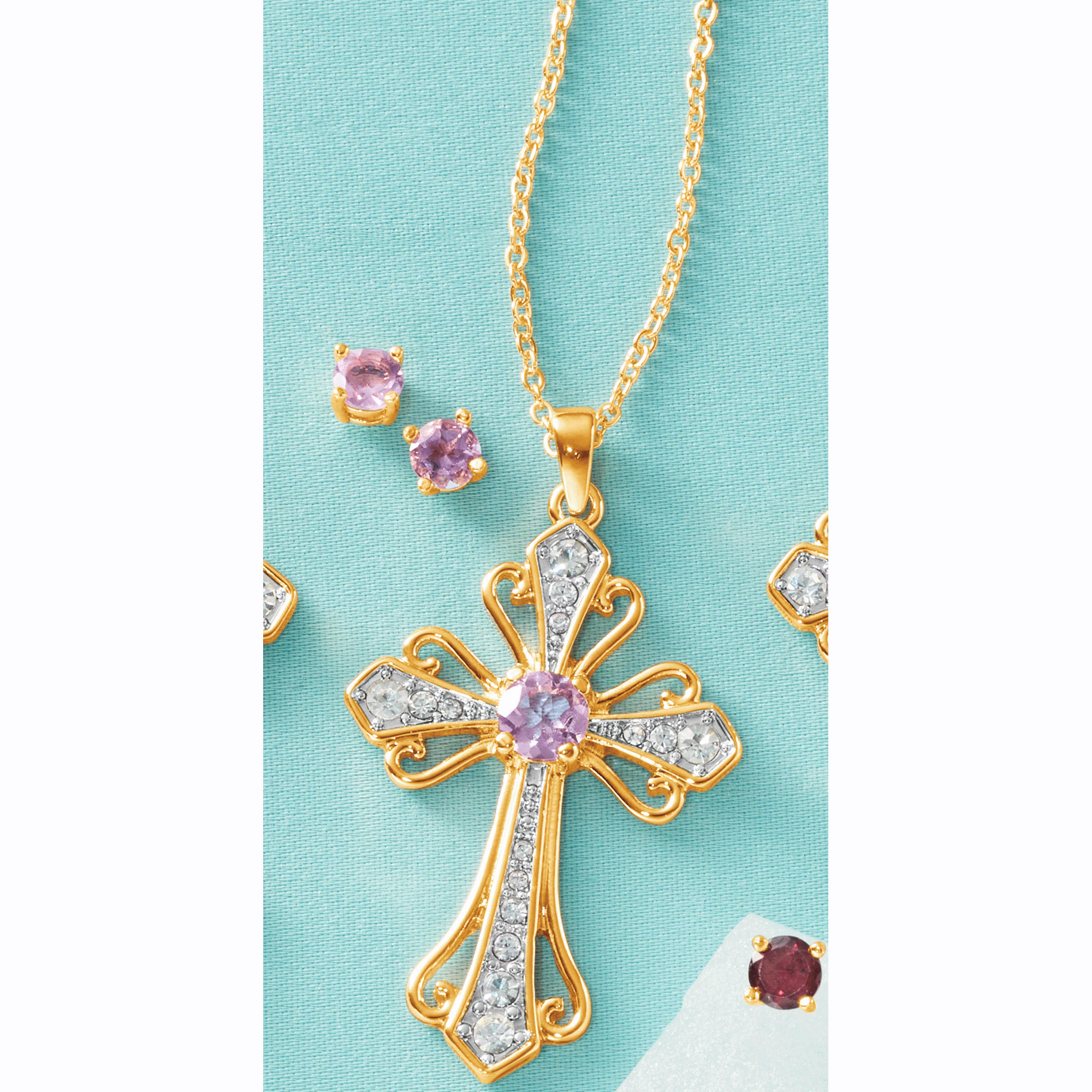 Gemstone Cross Pendant/Earrings Set 2 Gemstone Cross Pendant/Earrings Set